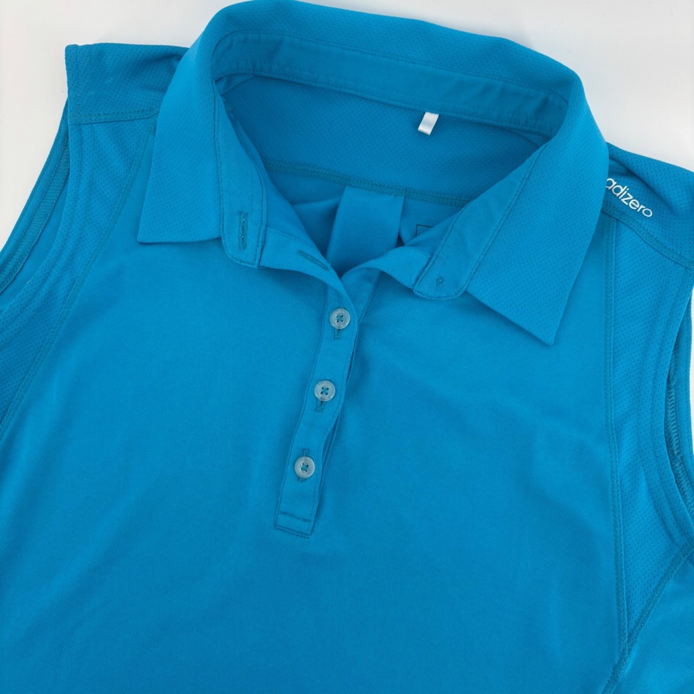 Adidas Polo Shirt Womens Medium Blue Golf Adizero Sleeveless Pleated Back